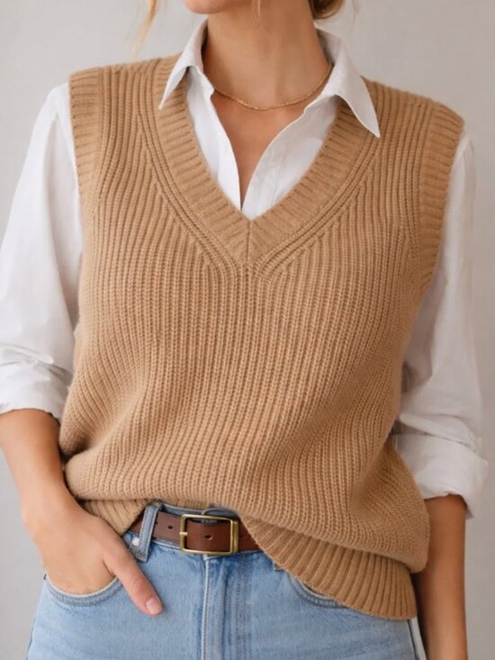 Gentlefawn Sweaters - Gentle Fawn Beige Sweater Vest M Chunky Knit V Neck Minimalist Chic